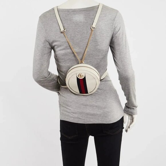 Gucci White Leather Ophidia Vintage Web Circle Backpack Bag - Picture 3 of 12